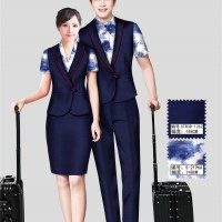 新款青花图案机场国航空姐服 棉麻材质舒适透气国航空姐制服