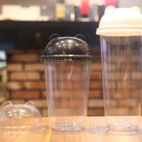 厂家直销新款90口径熊猫盖 90口径加厚奶茶饮料杯塑料熊猫盖